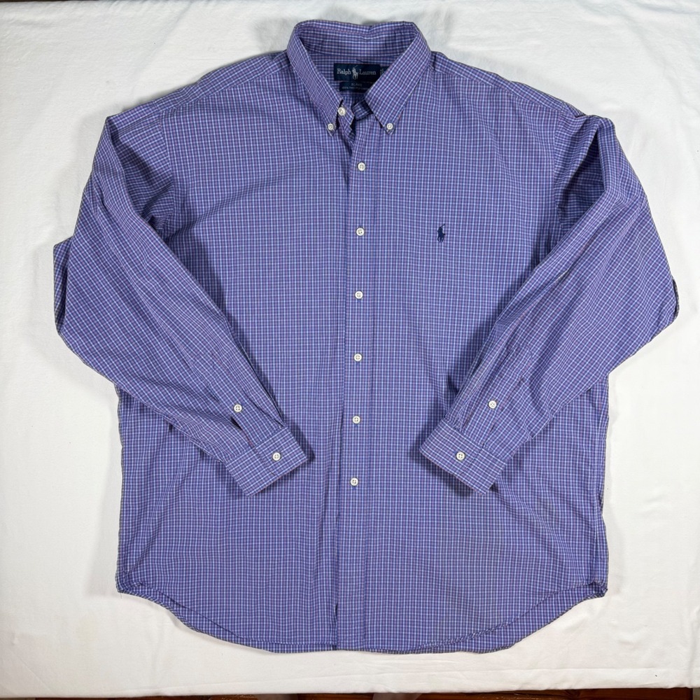 Polo Ralph Lauren Blake Shirt Mens XL Blue Red Micro Gingham Check Wedding Event